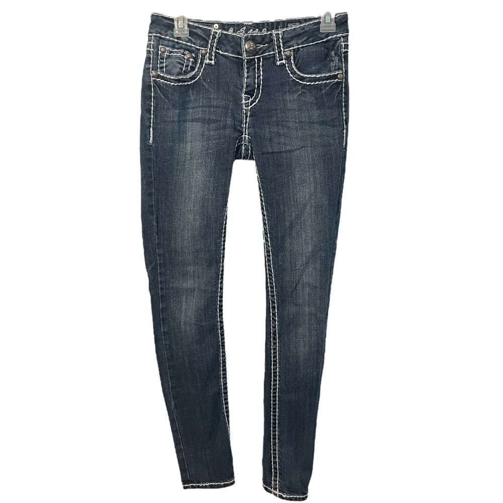 L.A. Idol USA Dark Wash Skinny Jeans Thick Stitch, Size 7